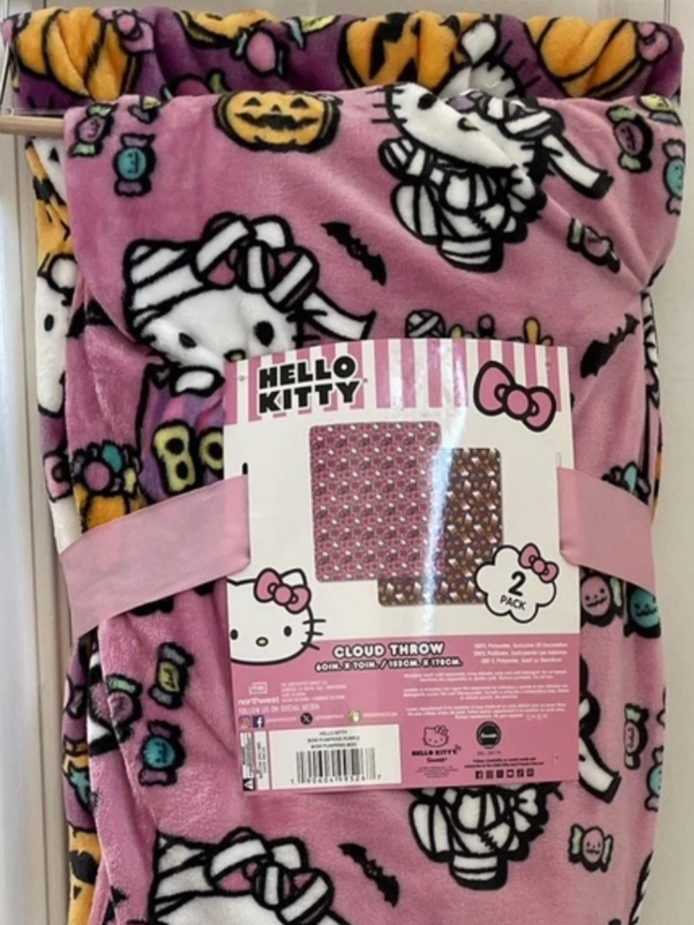 NEW! Sanrio Hello Kitty Halloween Blanket Throw 60 x 70 (2 pack)